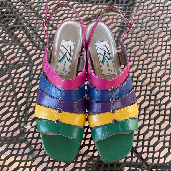 Ros Hommerson | Vintage 80s 90s Narrow Multi-Color Buckle Sandals Metal Details - Picture 3 of 9